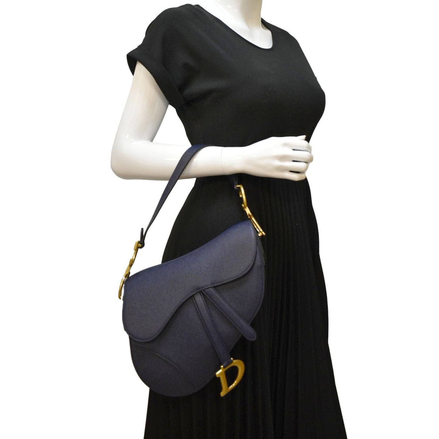 Dior Saddle Grained Calfskin Satchel Shoulder Bag Leather Blue Navy Satchel Bag