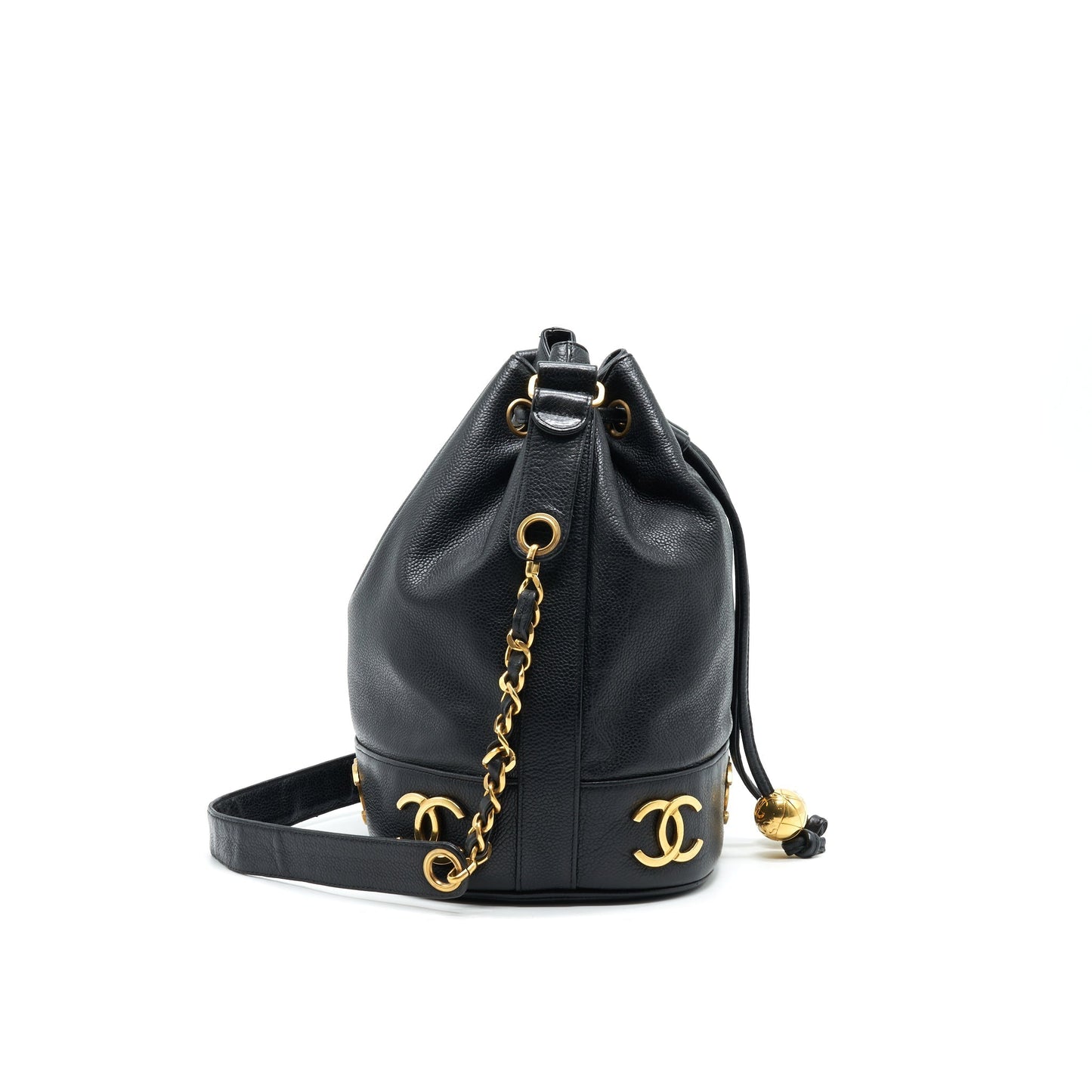 Chanel CC Logo Pearl Crush Caviar Bucket Black Bucket Bag