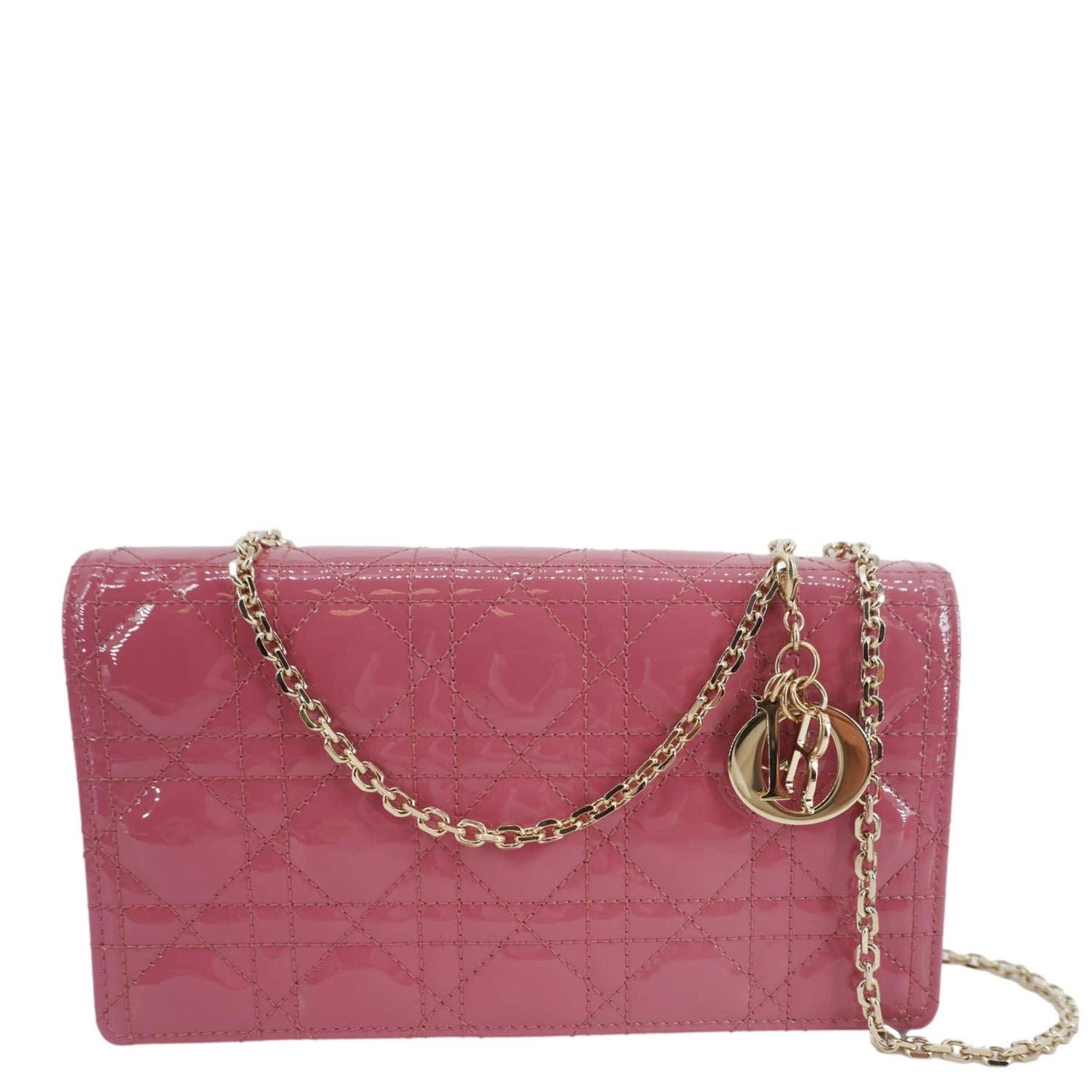 Dior Lady Patent Cannage Pouch Bag Leather Pink Travel Bag