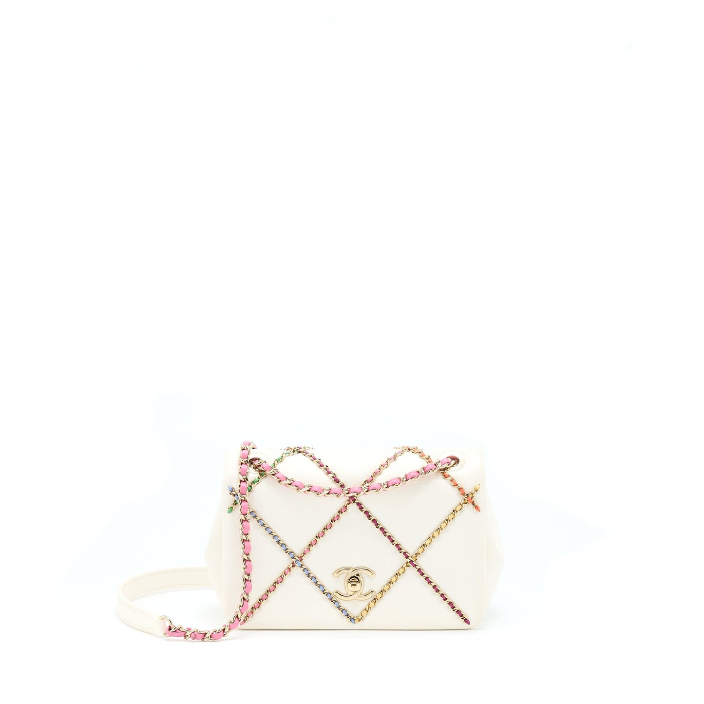 Chanel Flap Lambskin LGHW Multicolor White Small Shoulder Bag