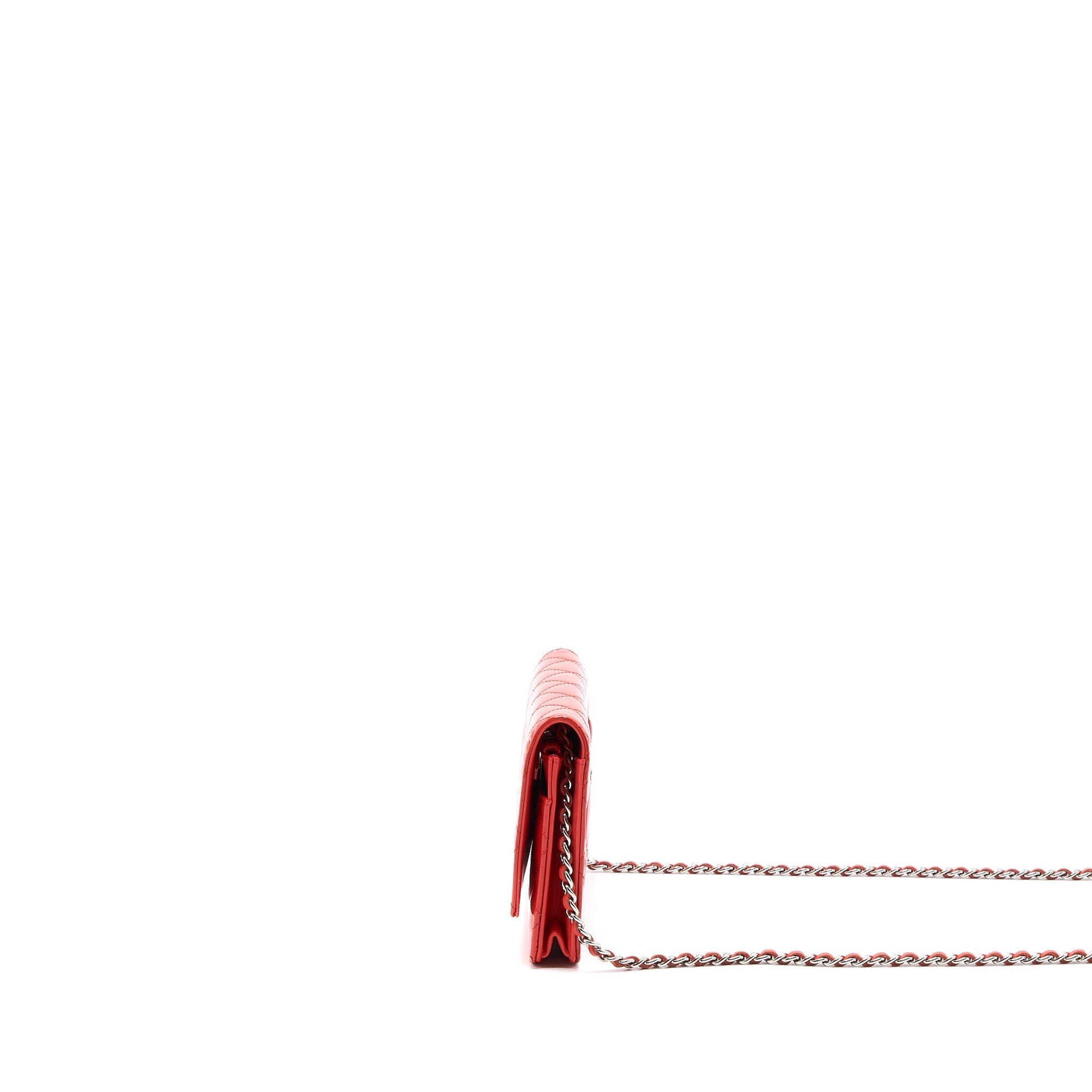 Chanel Classic On Patent SHW Red Wallet Case