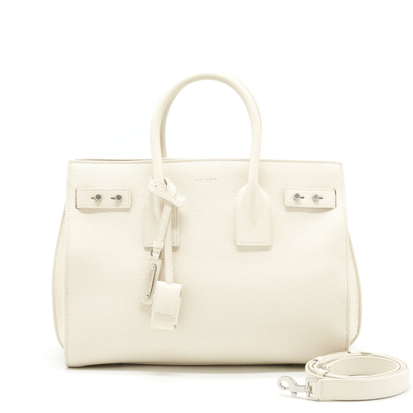 YSL Saint Laurent Sac De Jour Tote Purse Calfskin White Tote Bag