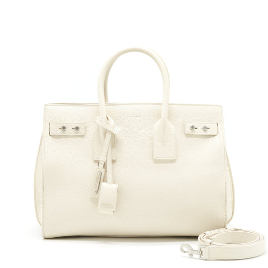 YSL Saint Laurent Sac De Jour Tote Purse Calfskin White Tote Bag