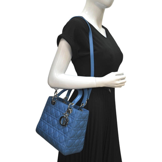Dior Lady Cannage Shoulder Bag Leather Lambskin Blue