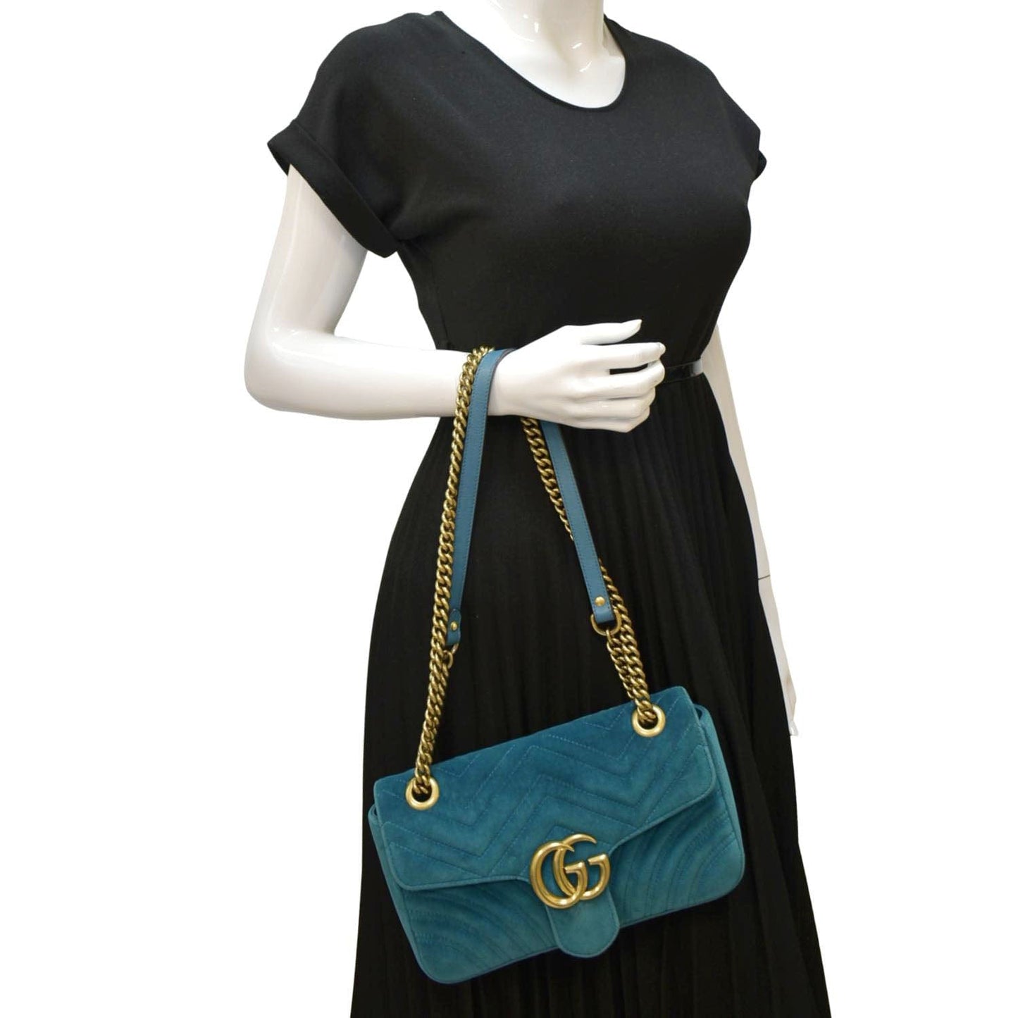 Gucci Marmont Velvet Shoulder Bag Turquoise Small