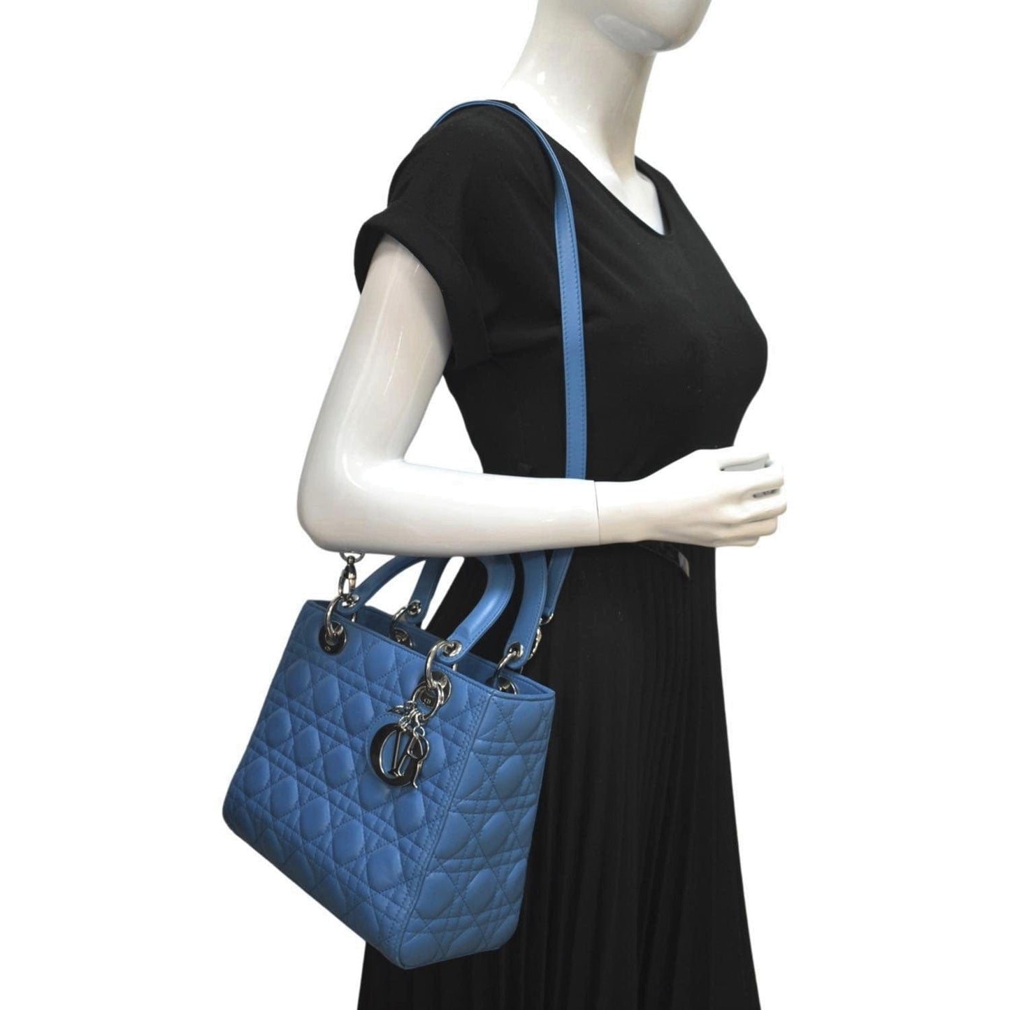 Dior Lady Cannage Lambskin Shoulder Bag Leather Blue Bag Blue