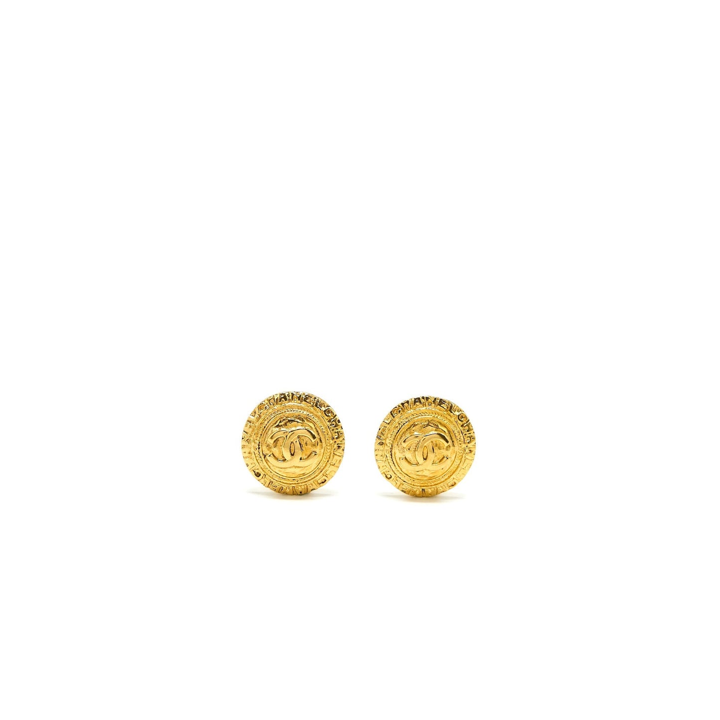 Chanel Round Ear Clips Tone Gold Handbag