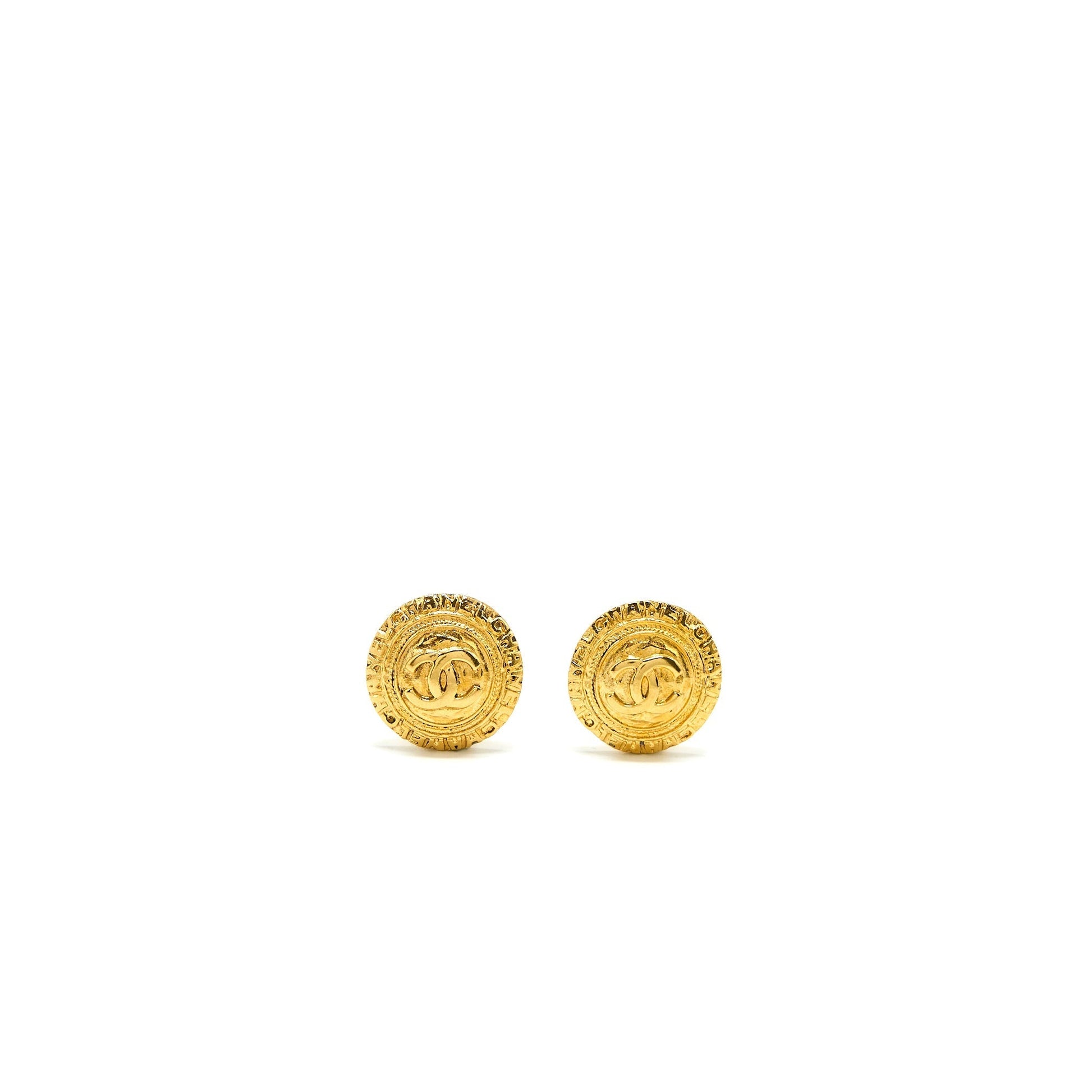Chanel Round Ear Clips Tone Gold Handbag