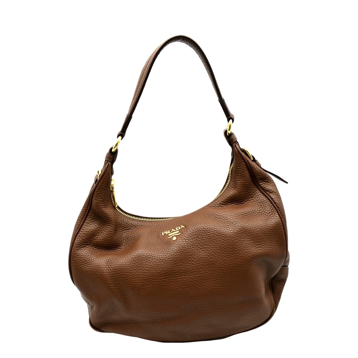 Prada Hobo Bag Leather Tan Logo Tote Bag