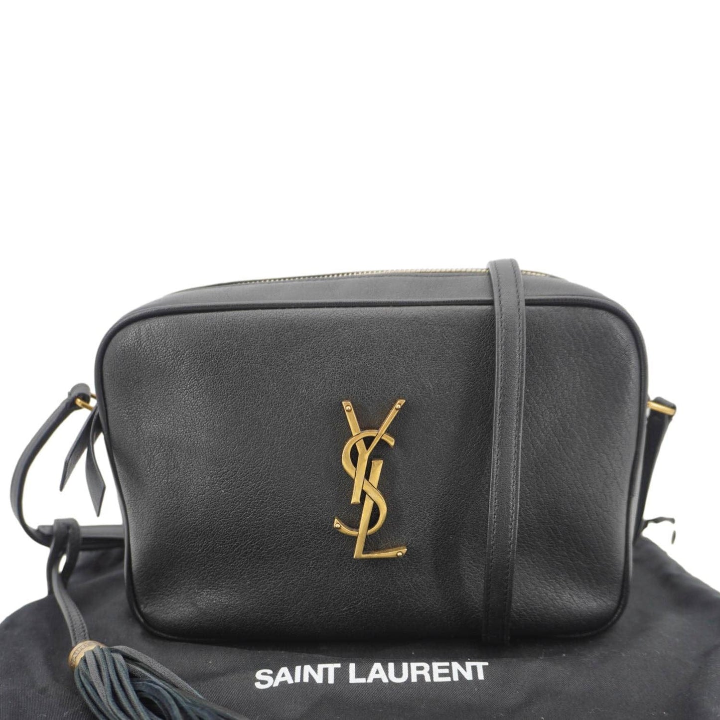 YSL Saint Laurent Yves Lou Grained Camera Crossbody Bag Leather Black