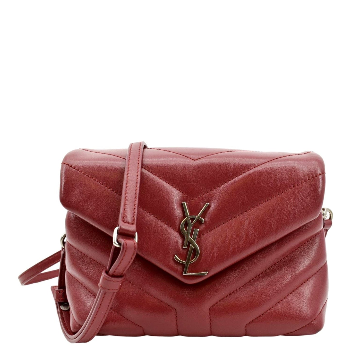 YSL Saint Laurent Yves Loulou Crossbody Bag Leather Matelasse Red
