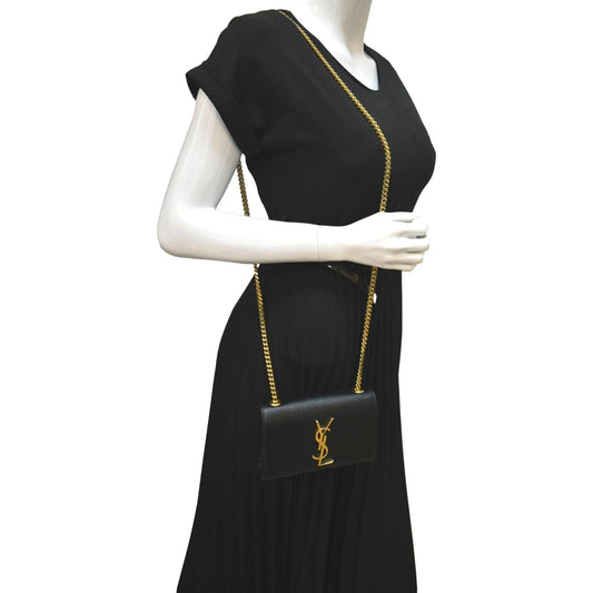 YSL Saint Laurent Yves Kate Shoulder Bag Leather Black