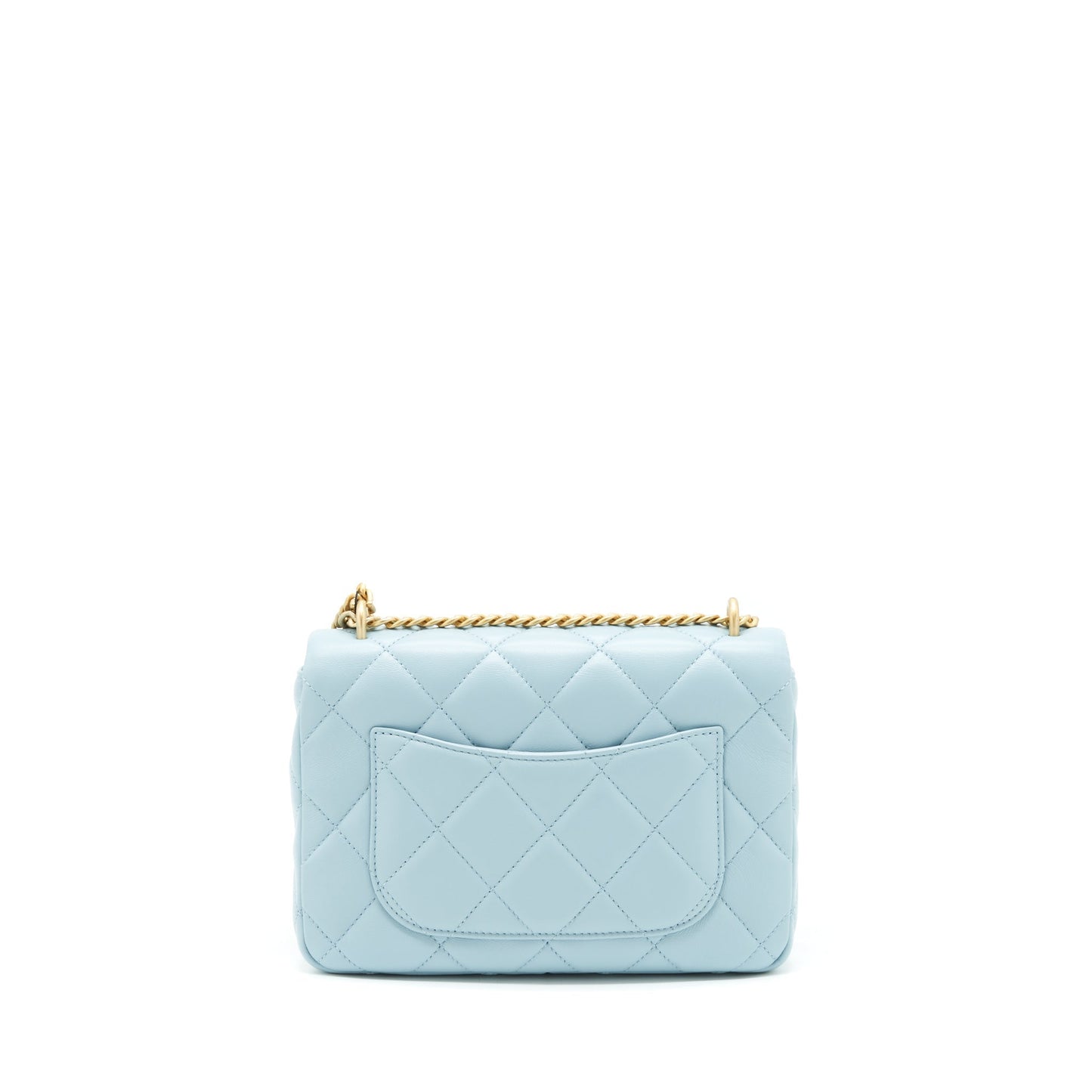 Chanel 22P Enemal Flap Lambskin Light Hardware Blue Gold Small Shoulder Bag