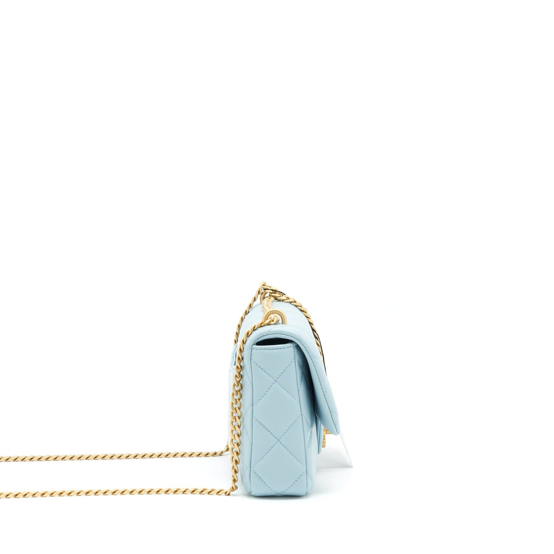 Chanel 22P Enemal Flap Lambskin Light Hardware Blue Gold Small Shoulder Bag