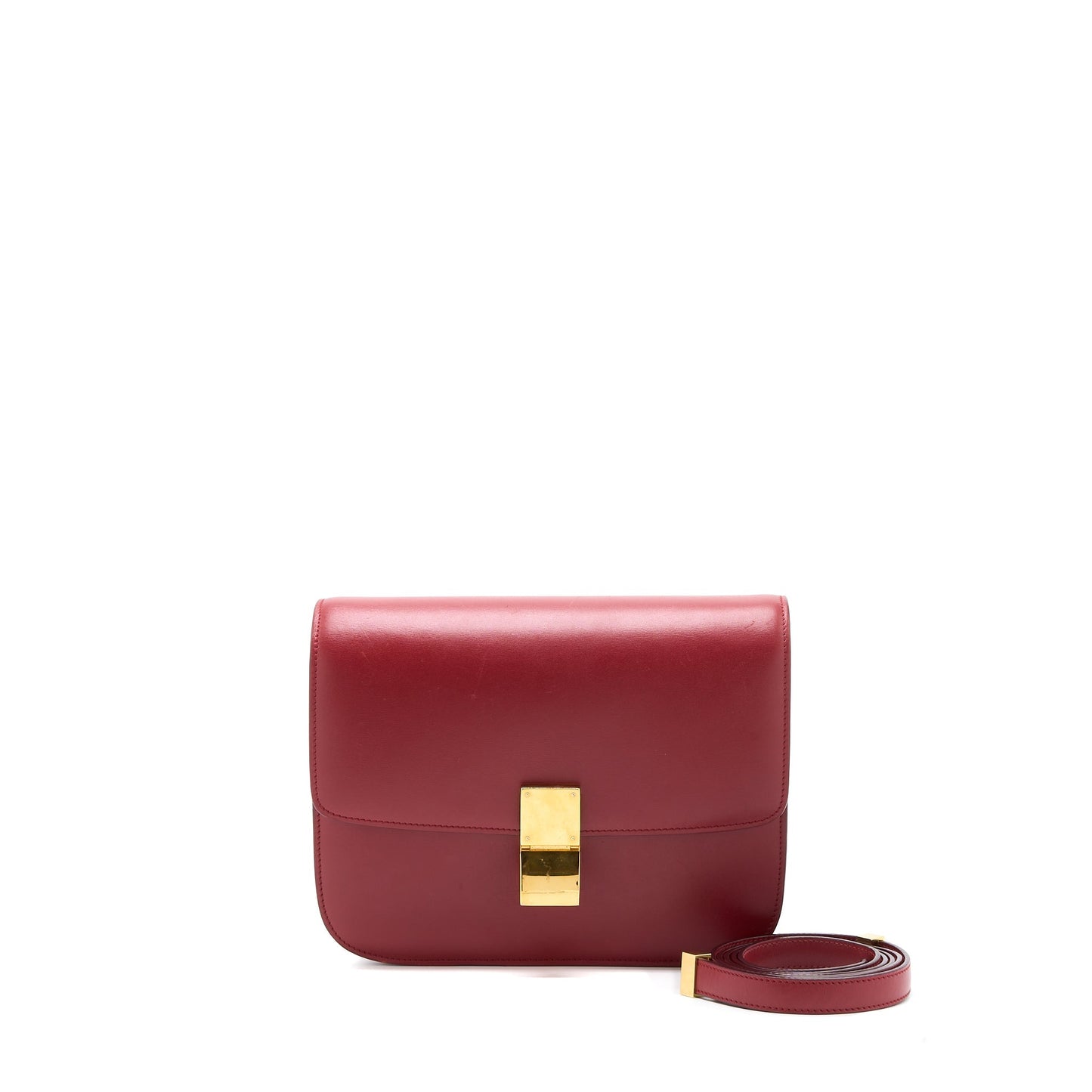 Celine Classic Box Calfskin Handbag Red Medium Travel Bag
