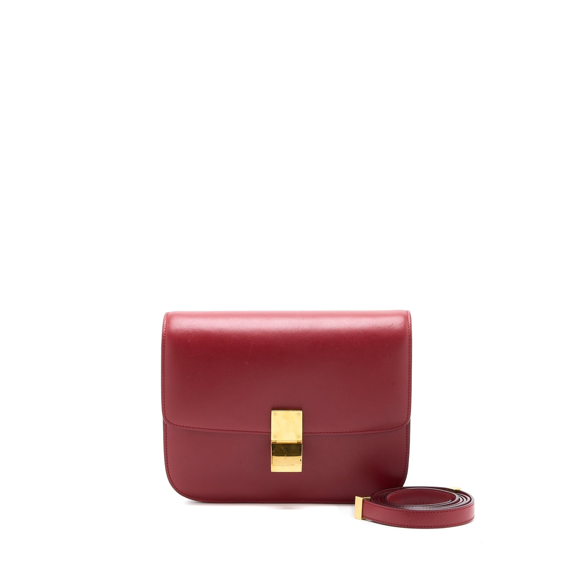 Celine Classic Box Calfskin Handbag Red Medium Travel Bag