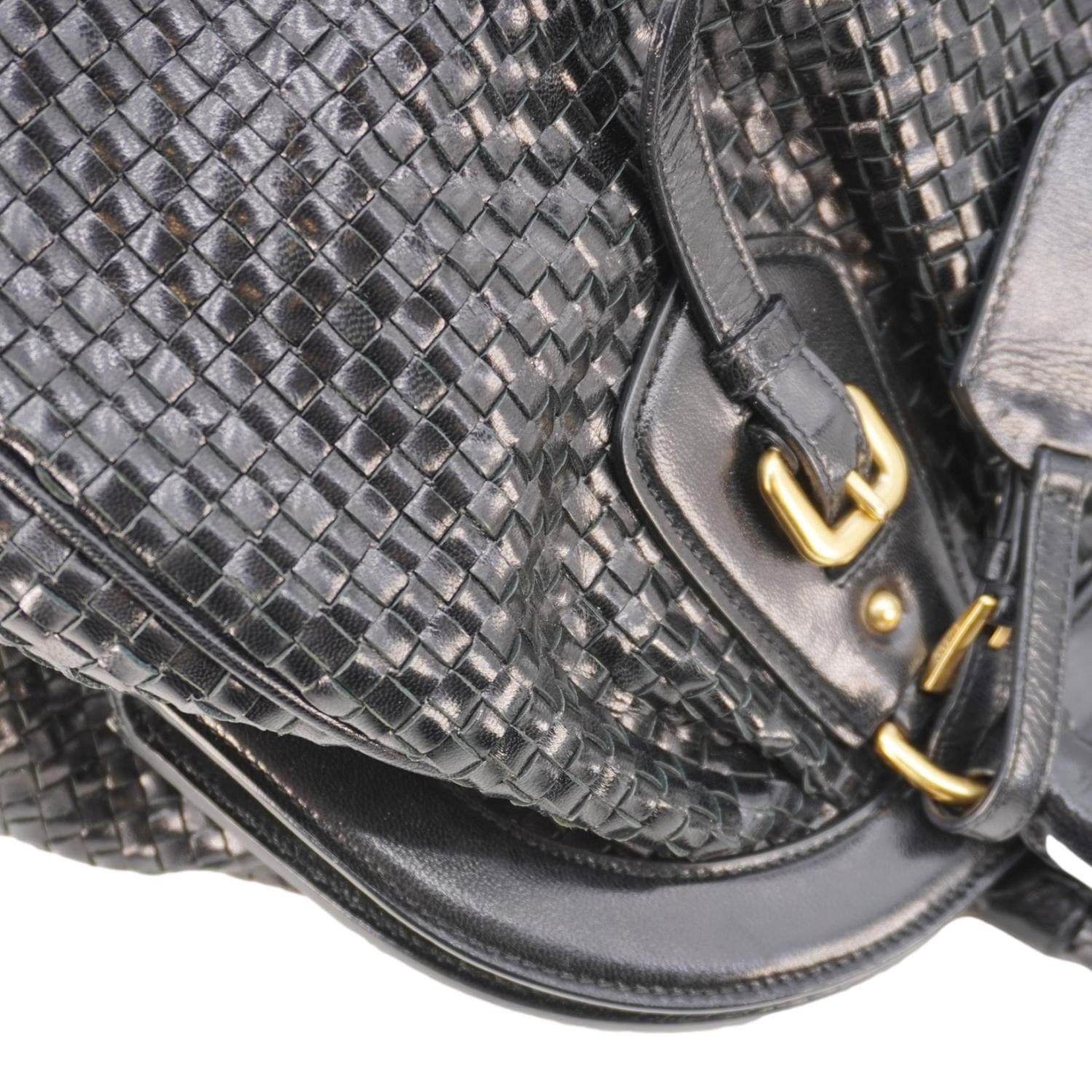 Prada Frame Madra Tote Bag Leather Black Woven