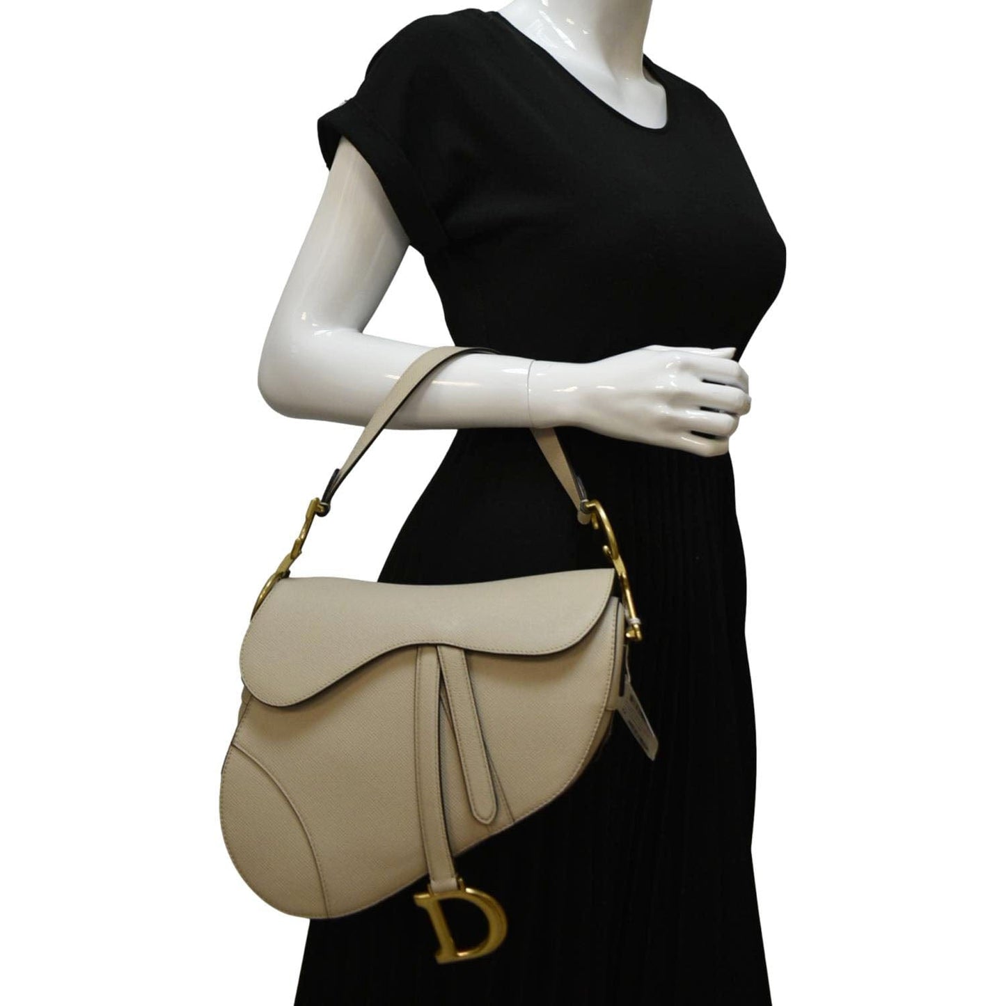 Dior Saddle Grained Calfskin Satchel Shoulder Bag Caramel Leather Beige