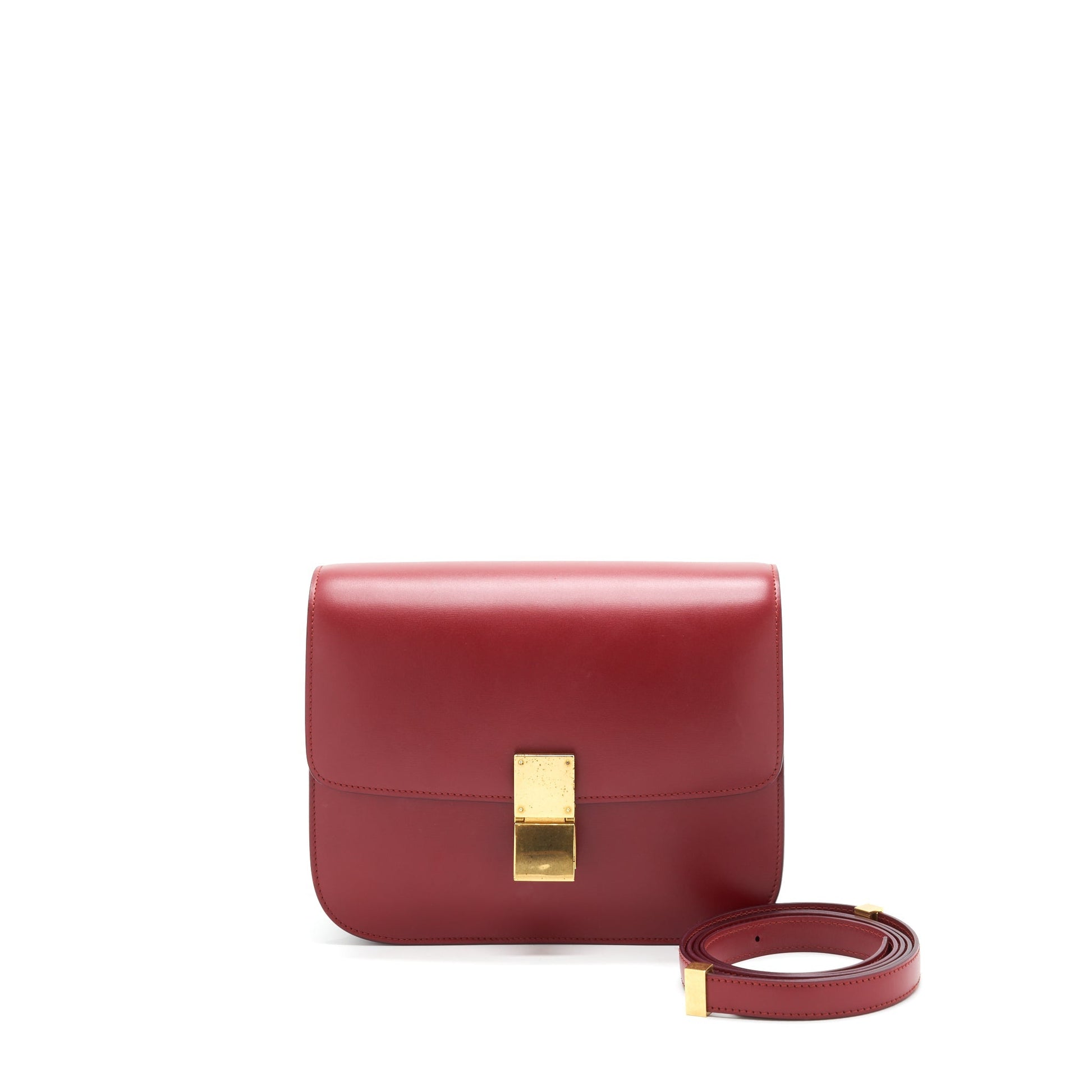 Celine Classic Box Purse Handbag Red Medium Travel Bag