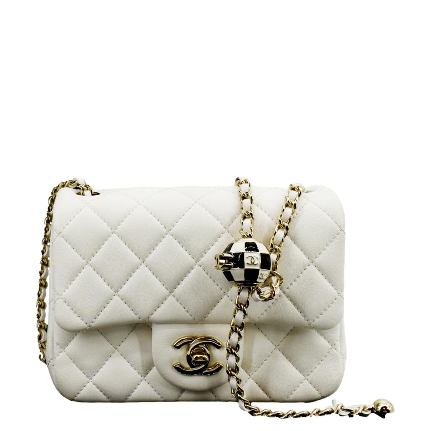 Chanel Pearl Crush Square Flap Leather White Travel Bag Square Bag