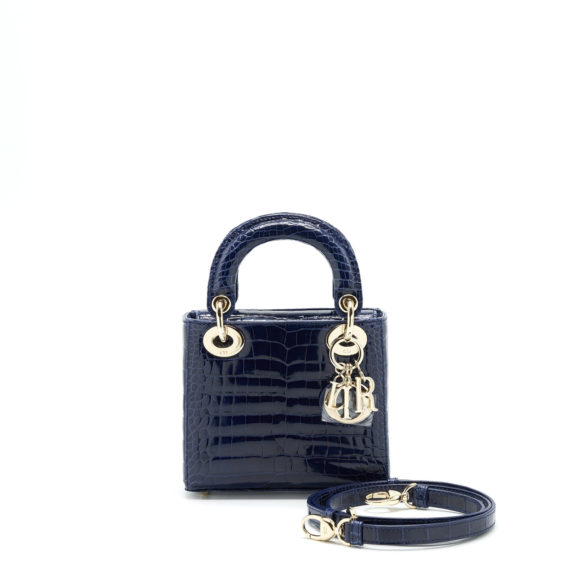 Dior Christian Lady Alligator Oil Handbag Blue Mini Travel Bag