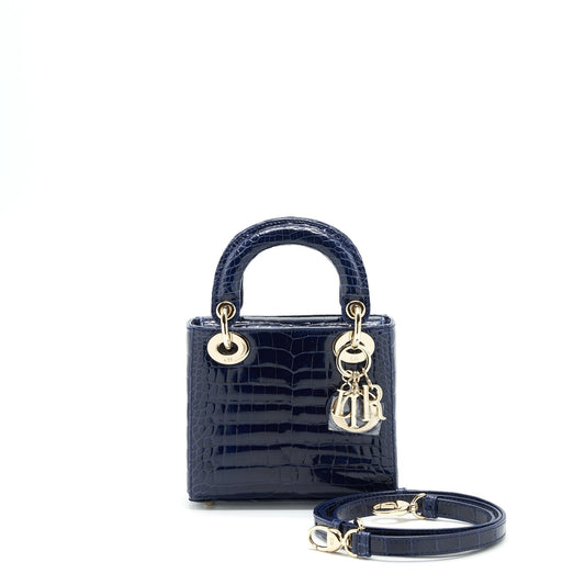 Dior Christian Lady Alligator Oil Handbag Blue Mini Travel Bag
