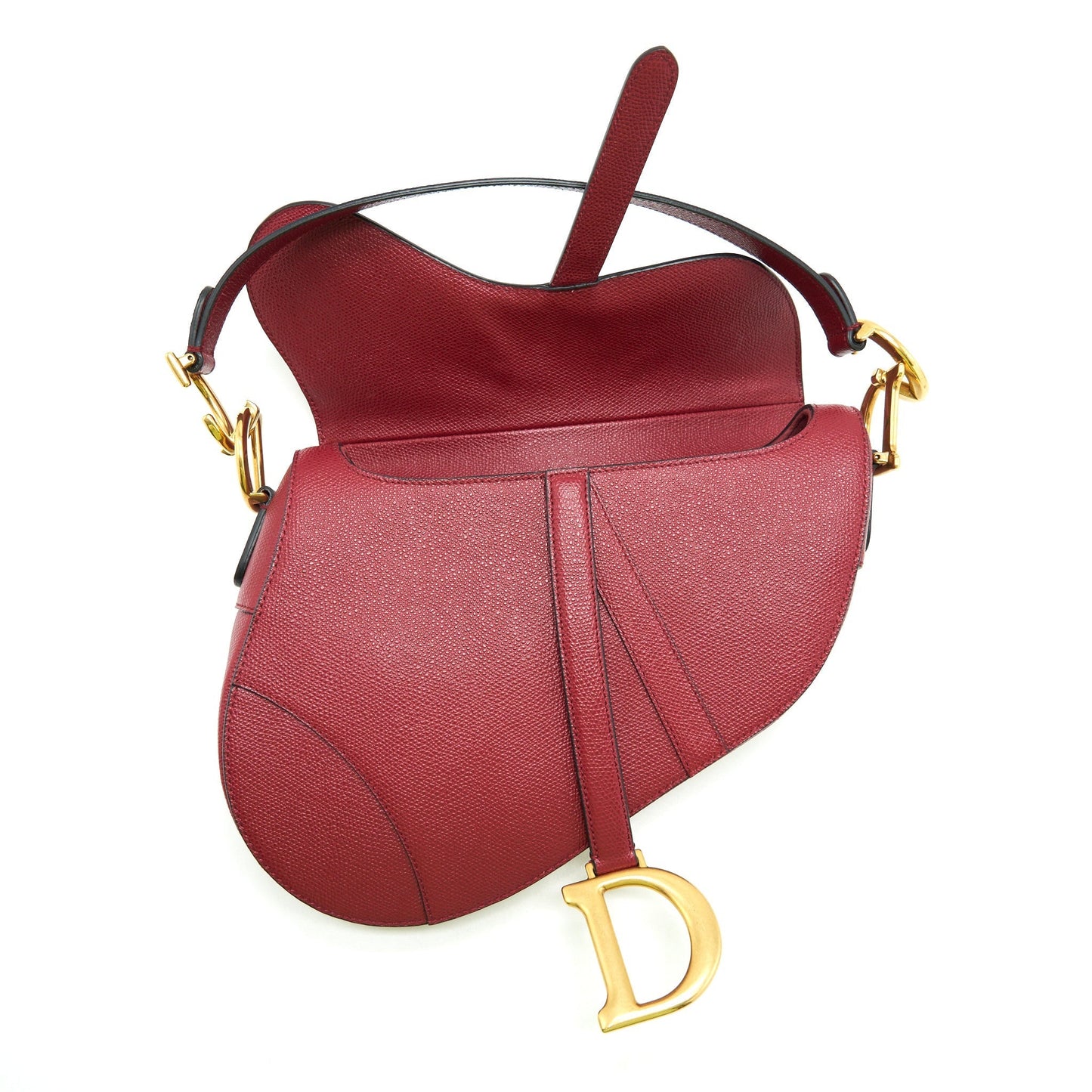 Dior Saddle Purse Grained Calfskin Handbag Red Medium Travel Bag