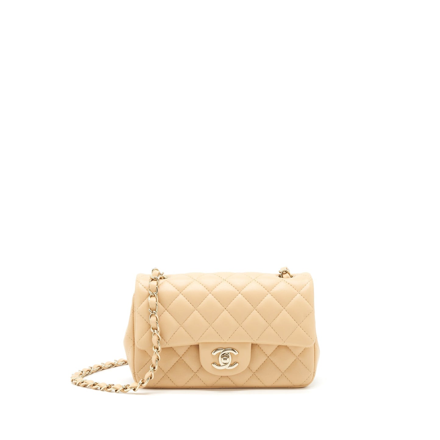 Chanel Rectangular Lambskin LGHW Microchip Beige Mini Bag