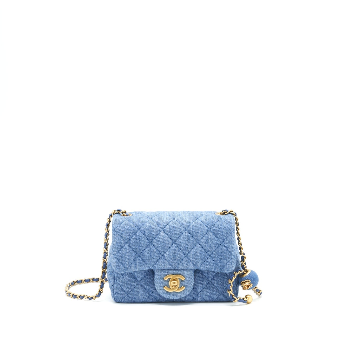 Chanel 22C Denim Pearl Crush Square Flap Shoulder Bag