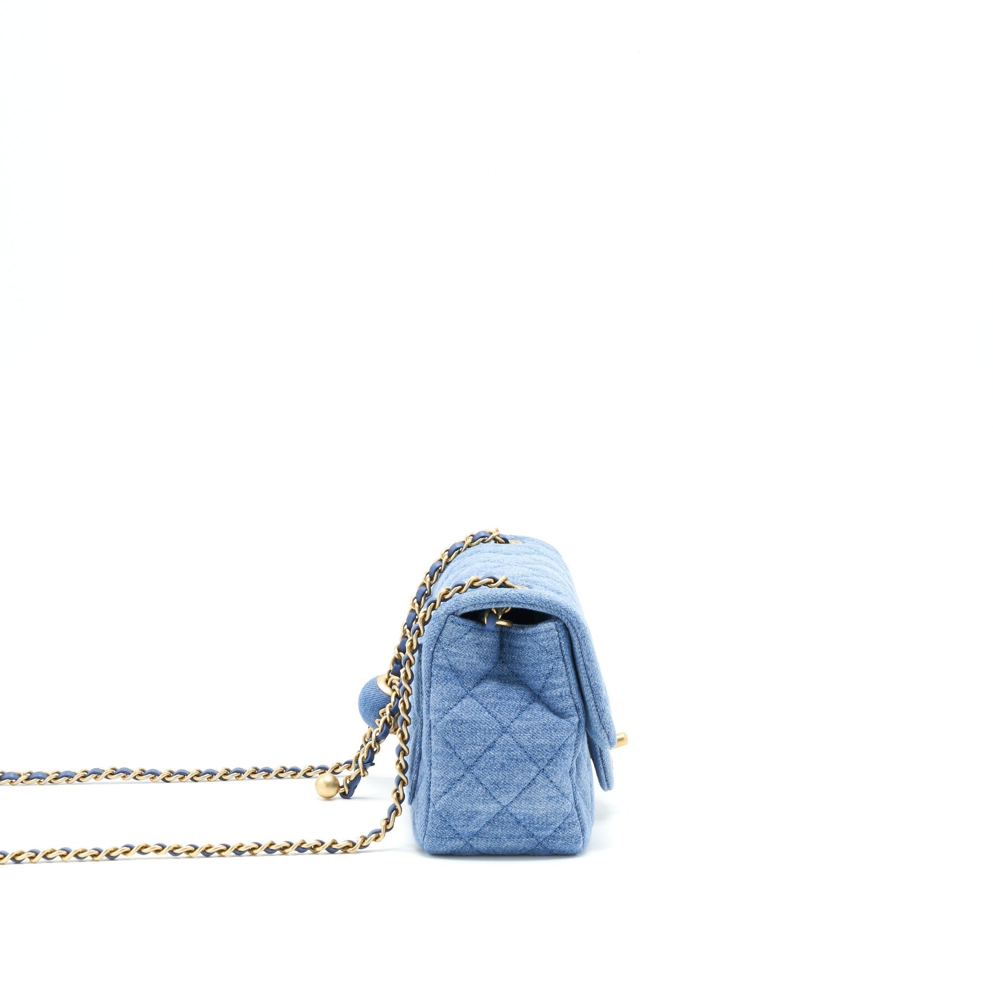 Chanel 22C Denim Pearl Crush Square Flap Shoulder Bag