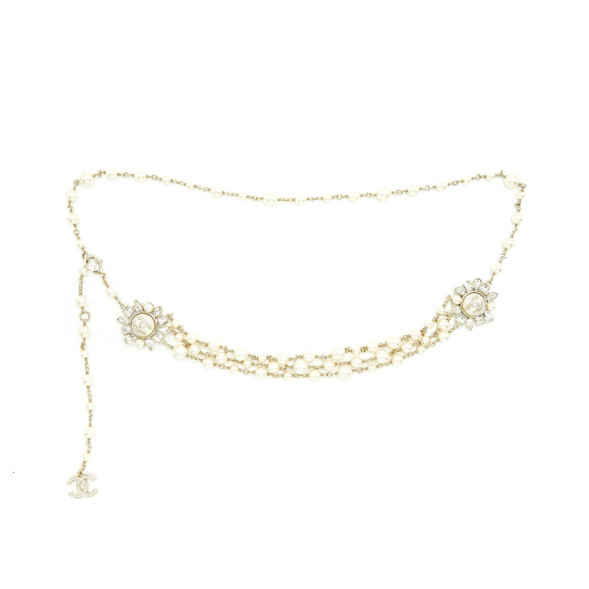 Chanel Pearl Waist Belt 80cm Light Tone Gold