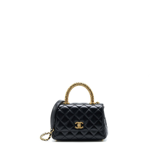Chanel 22A Coco Handle Detailed Letter Handle Black Mini Bag