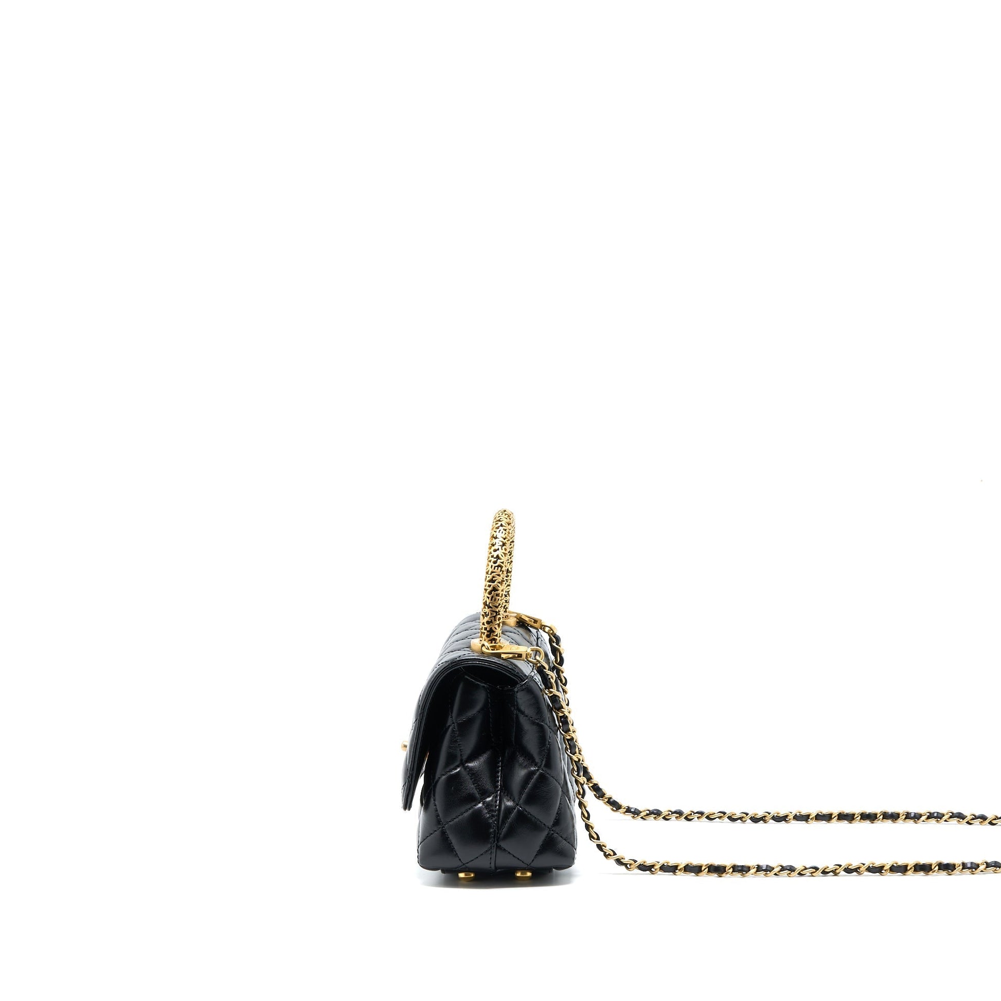 Chanel 22A Coco Handle Detailed Letter Handle Black Mini Bag