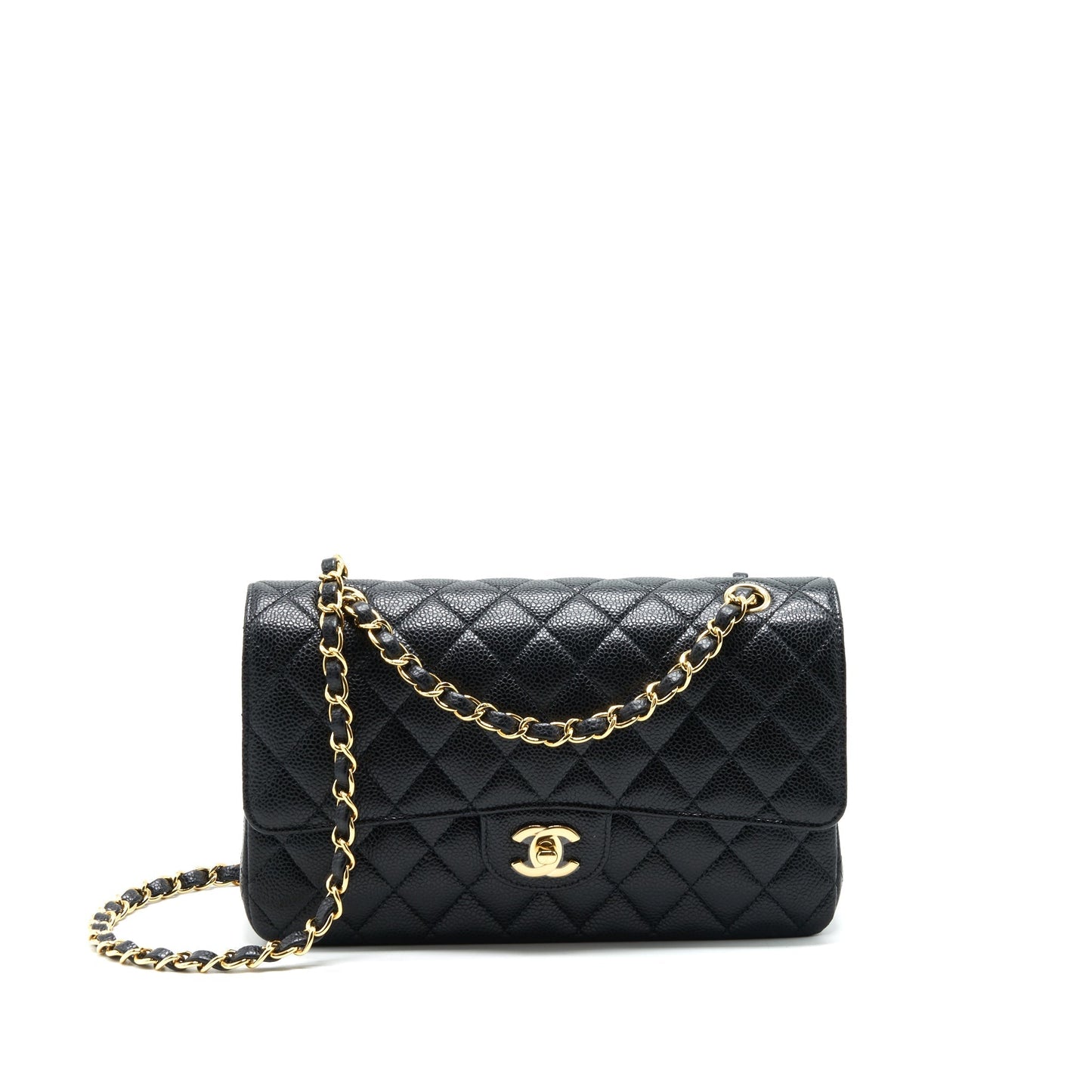 Chanel Classic Double Flap 25cm Caviar GHW Black Handbag Ghw Microchip