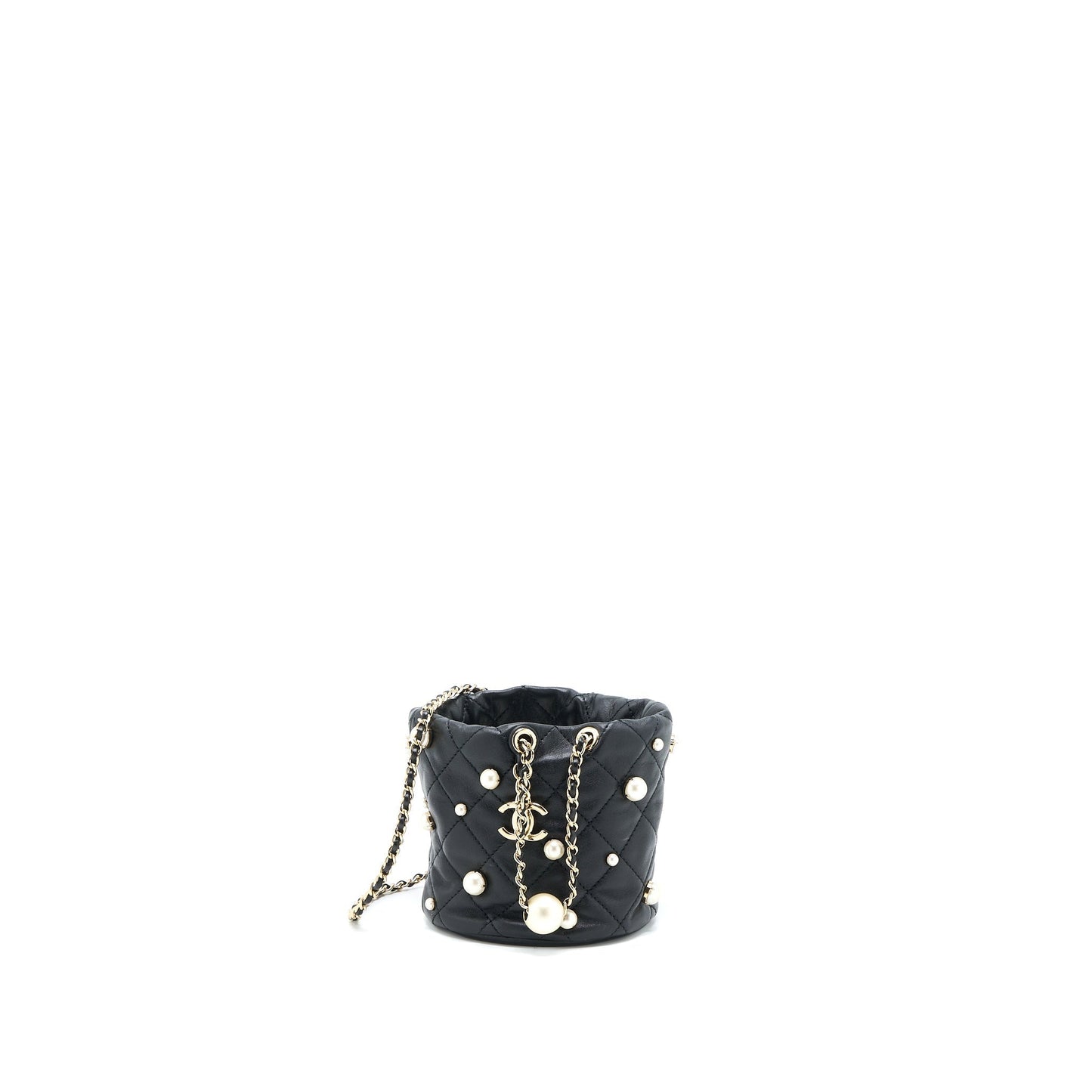 Chanel Pearly Bucket Lambskin LGHW Black Bucket Bag
