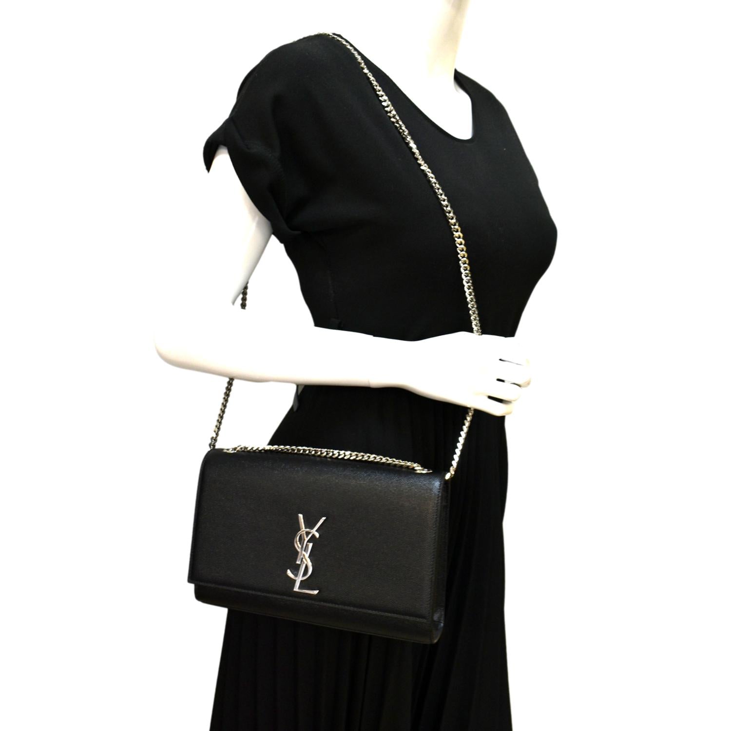 YSL Saint Laurent Yves Kate Grain De Poudre Crossbody Bag Leather Black Medium Laurent Kate Medium