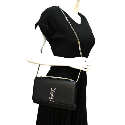 YSL Saint Laurent Yves Kate Grain De Poudre Crossbody Bag Leather Black Medium Laurent Kate Medium