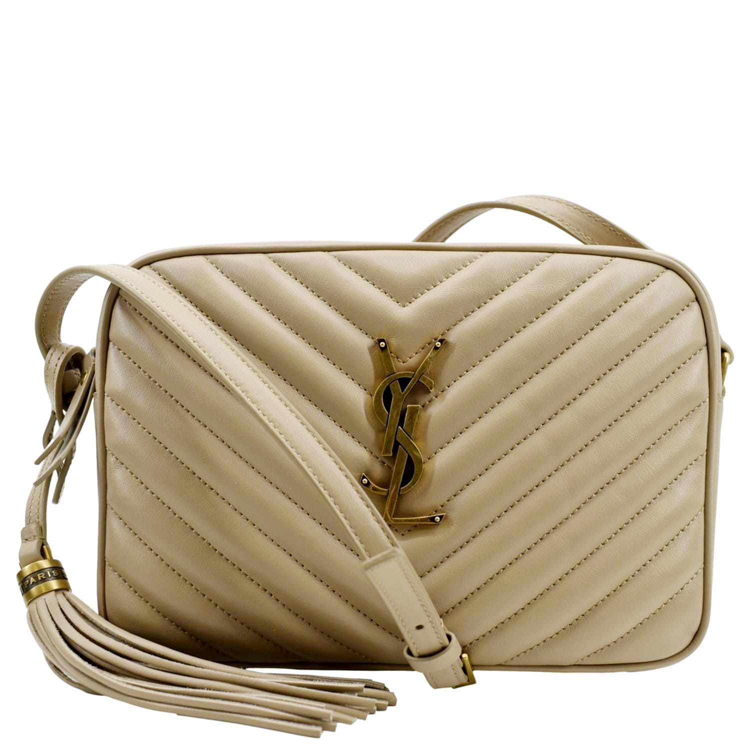 YSL Saint Laurent Saint Lou Camera Chevron Crossbody Bag Creme Leather
