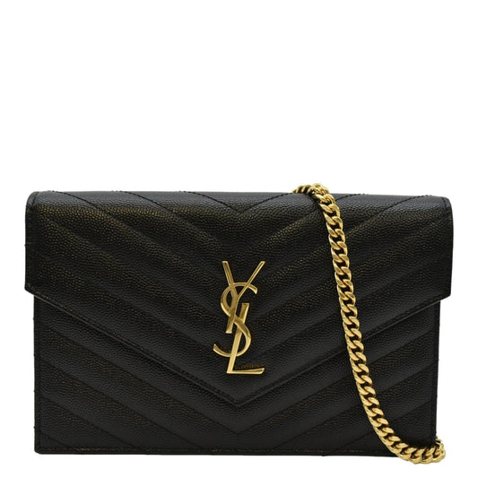 YSL Saint Laurent Saint Cassandre Wallet Crossbody Bag Matelasse Black