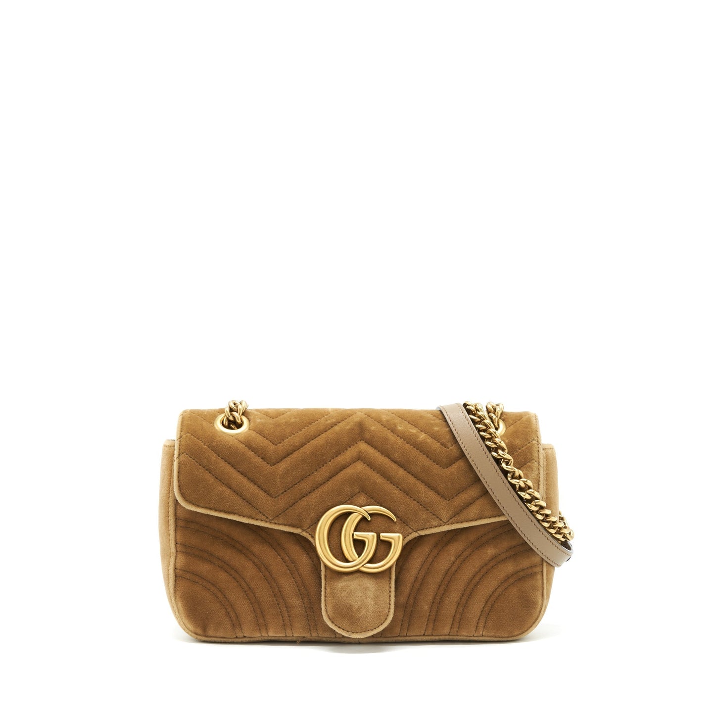 Gucci Marmont Bag Velvet Gold Tan Travel Bag