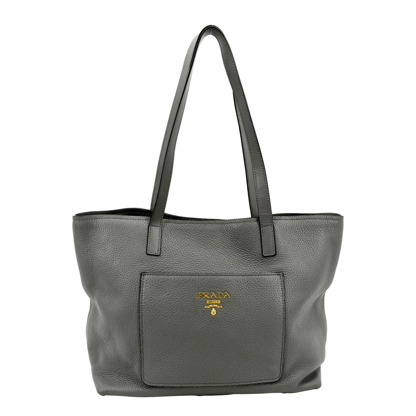 Prada Daino Tote Bag Dark Grey Leather Vitello Gray