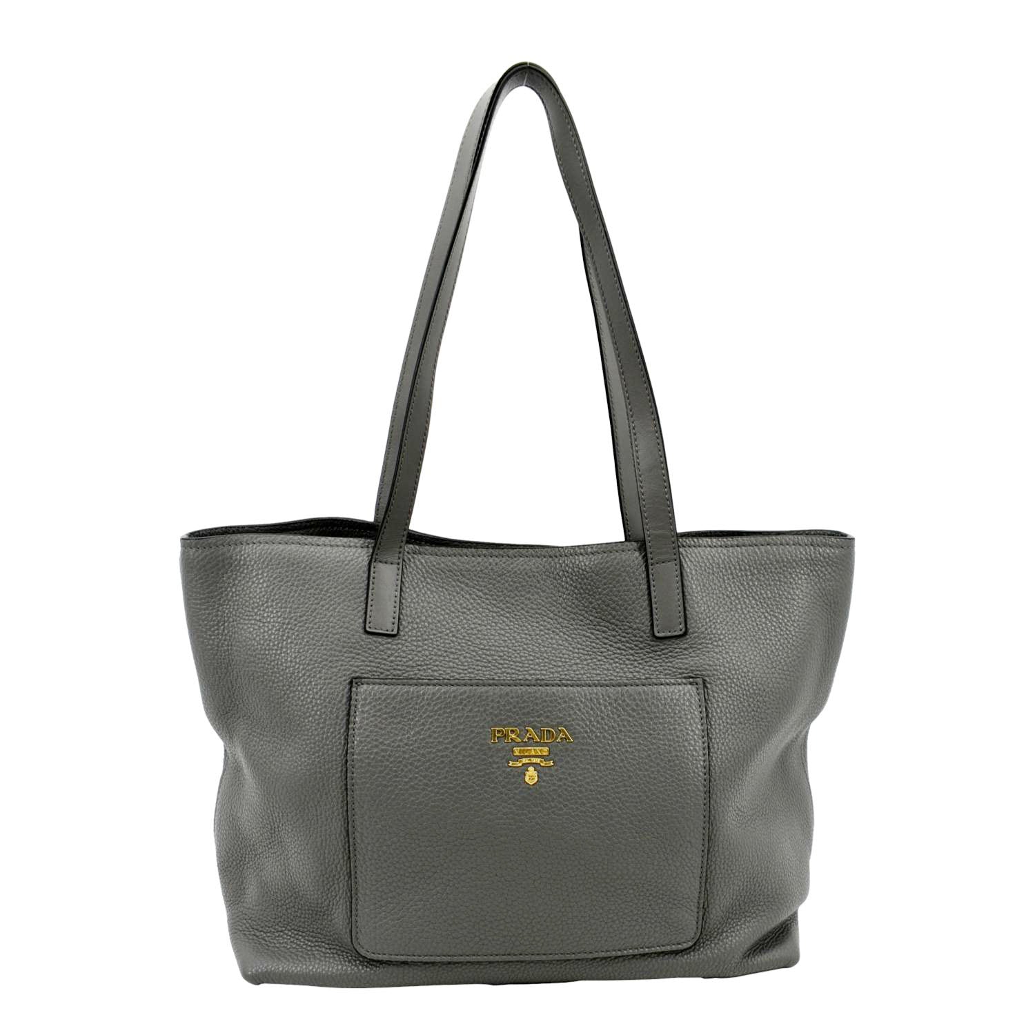 Prada Daino Tote Bag Dark Grey Leather Vitello Gray