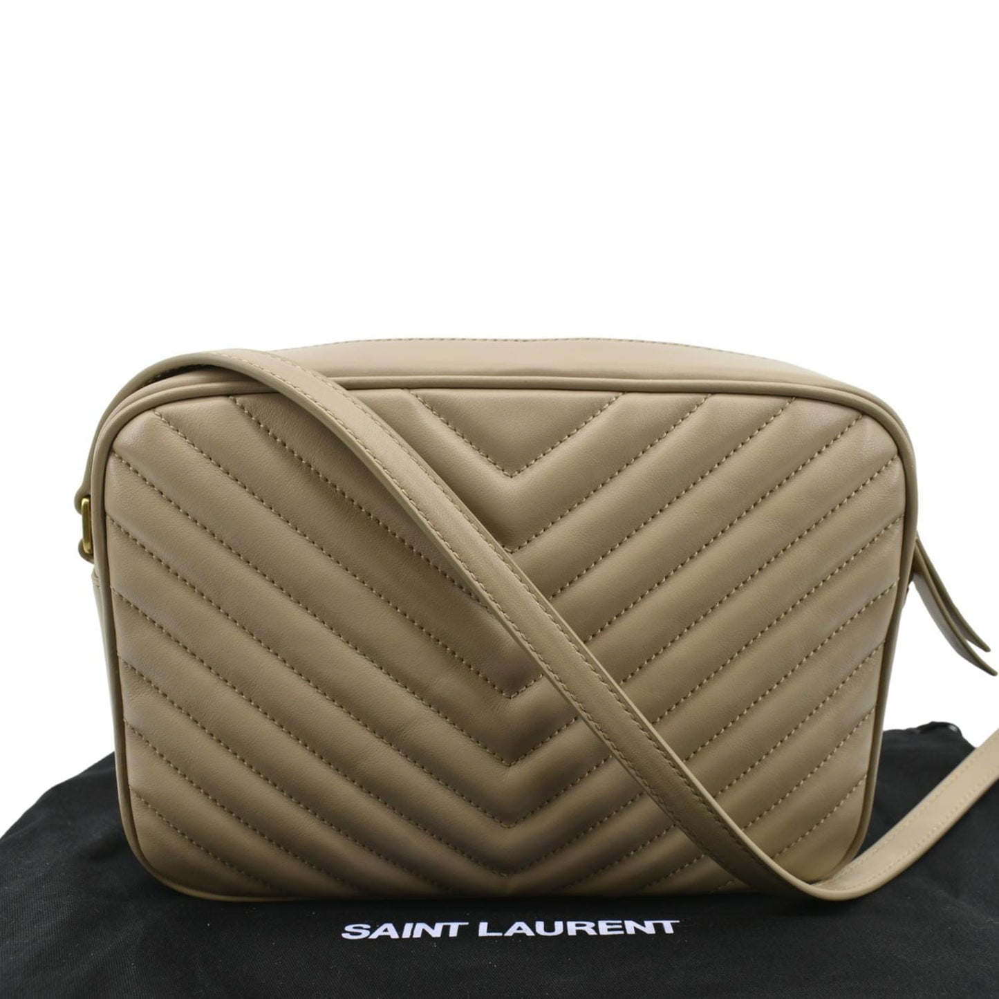 YSL Saint Laurent Yves Lou Camera Chevron Crossbody Bag Creme Leather