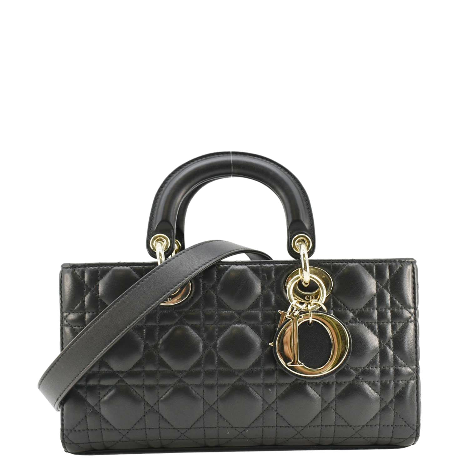 Dior Lady Joy Cannage Shoulder Bag Leather Black Medium