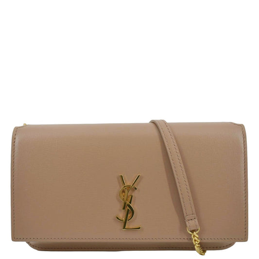 YSL Saint Laurent Saint Cassandre Phone Holder Shoulder Bag Dark Leather Beige