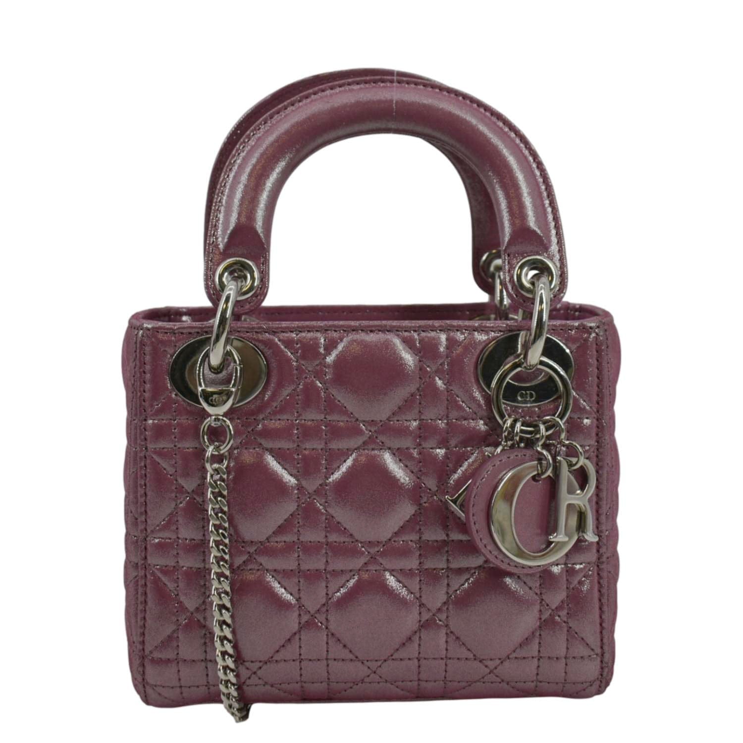Dior Lady Pearlescent Cannage Shoulder Bag Dark Lambskin Pink Mini
