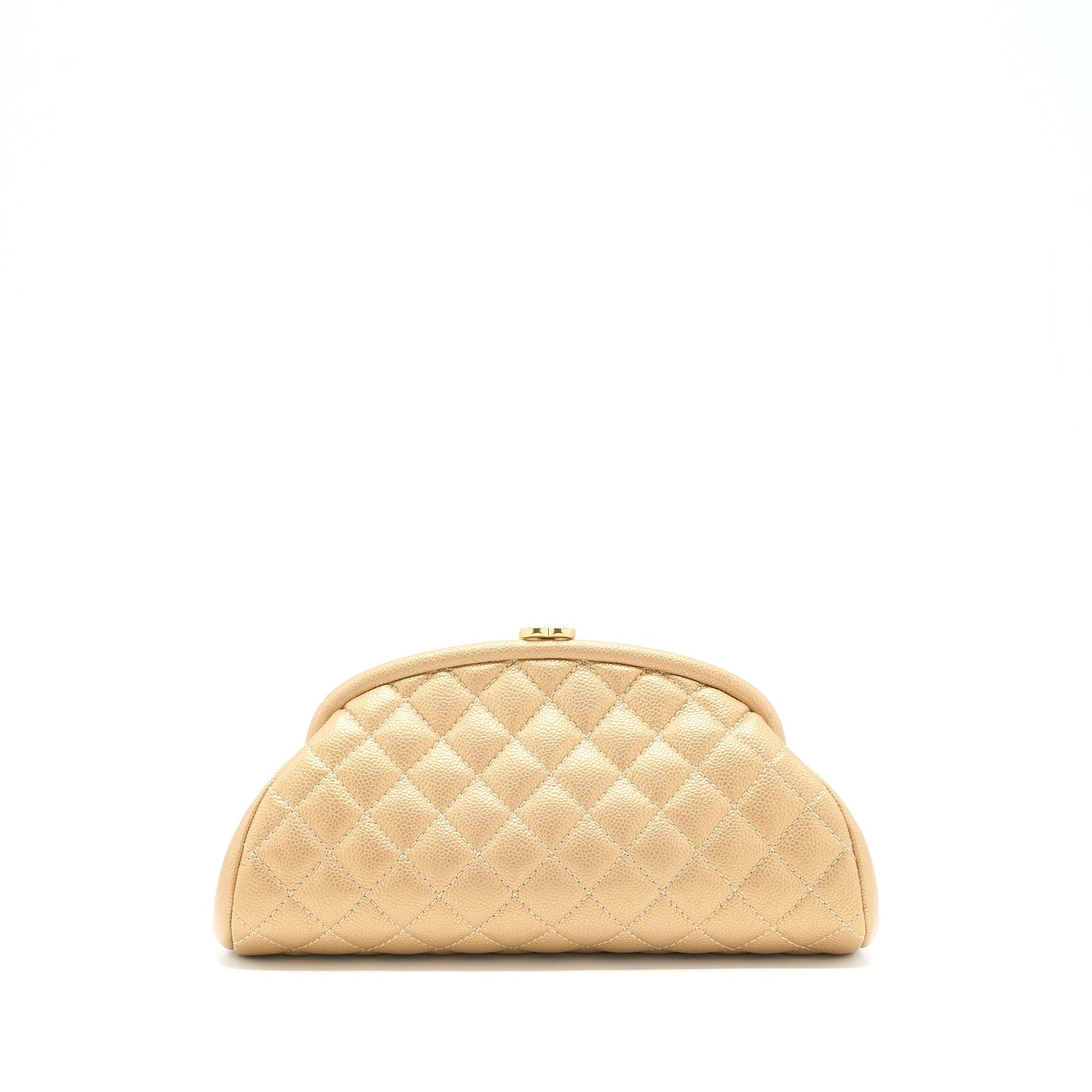 Chanel Timeless Caviar Brushed GHW Gold Clutch Bag