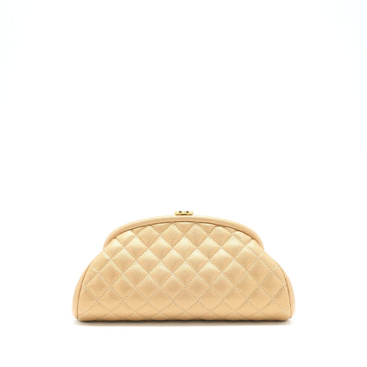 Chanel Timeless Caviar Brushed GHW Gold Clutch Bag