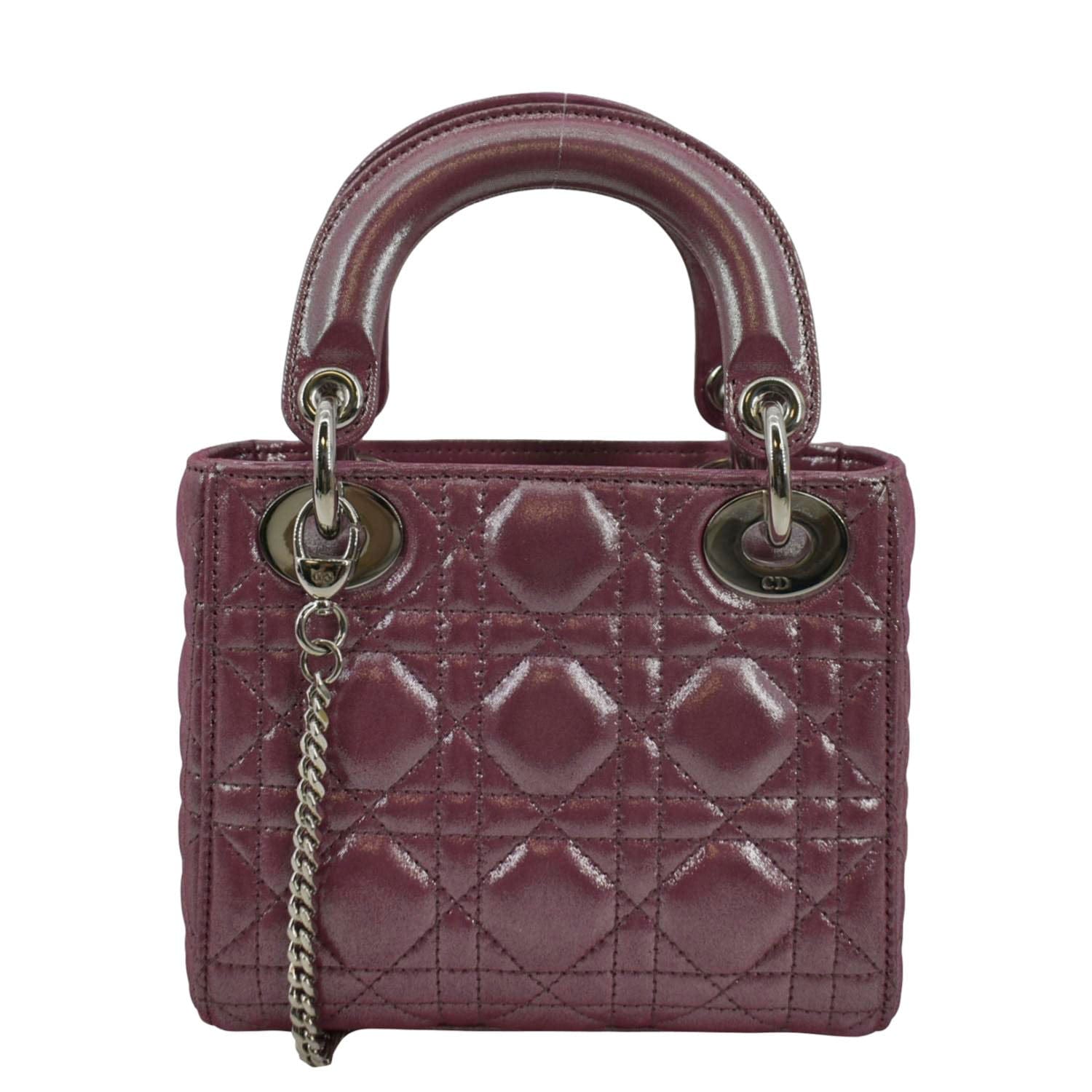 Dior Lady Pearlescent Cannage Lambskin Shoulder Bag Dark Pink Mini