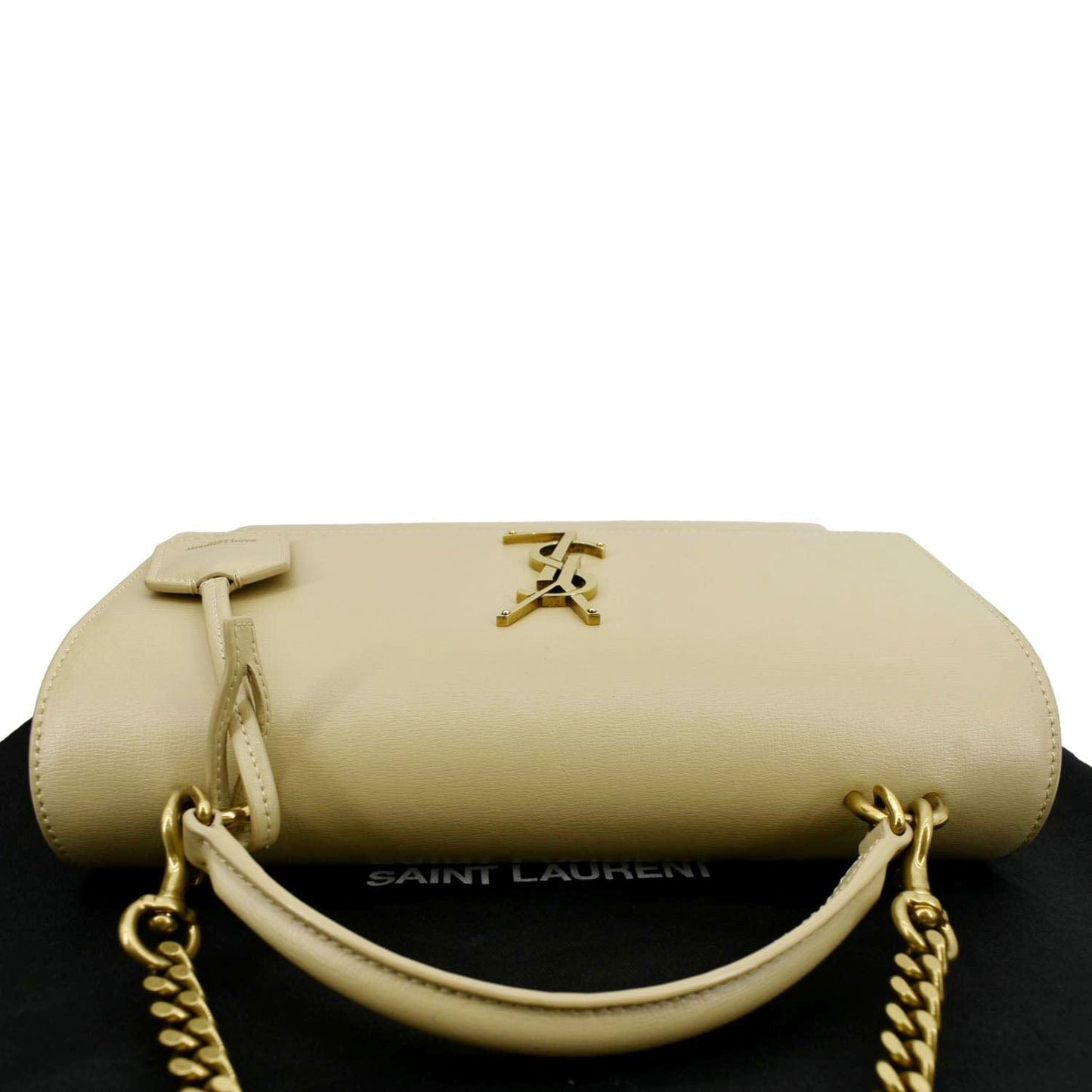 YSL Saint Laurent Yves Sunset Shoulder Bag Leather Monogram Beige